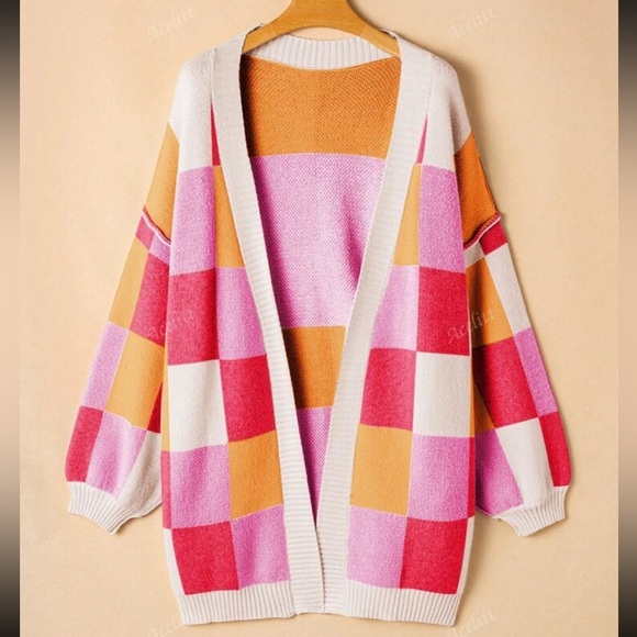 Luxe Color Block Long Sleeve Open Front Knit Swearer Cardigan - Picture 4 of 10